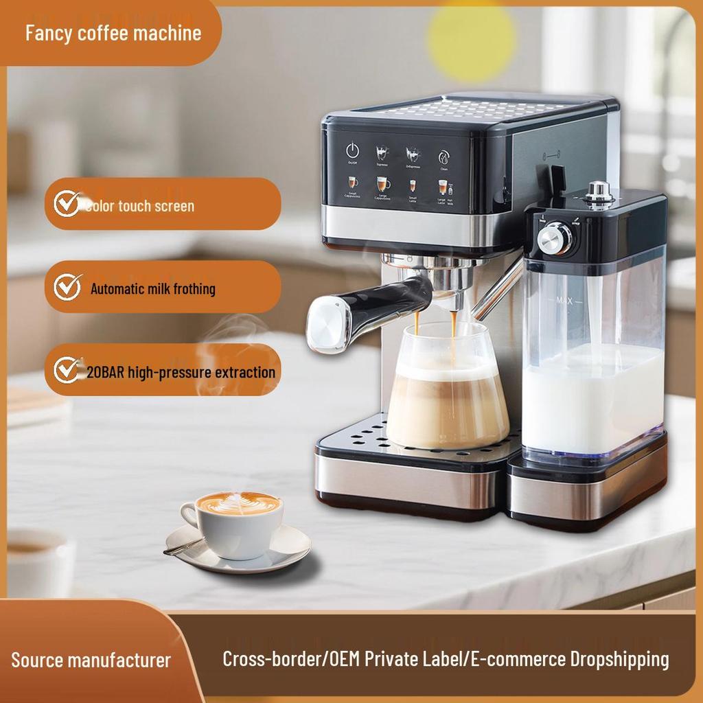 Stainless Steel Semi-Automatic Italian Coffee Machine with Milk Pitcher, Small Pump-Pressure for Office & Home