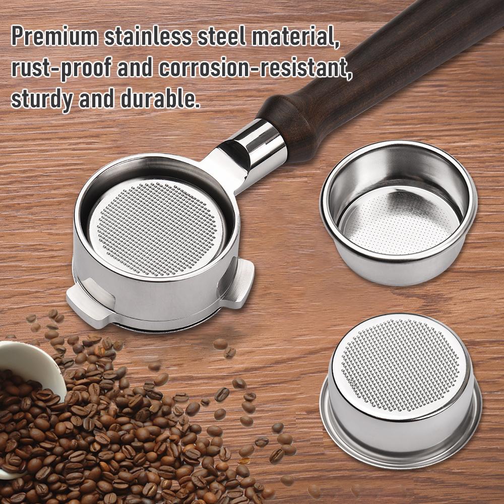 54mm 3 öron Rostfritt stål Bottenlöst Naken Portafilter Trä Kaffehandtag Kopp Filterkorg