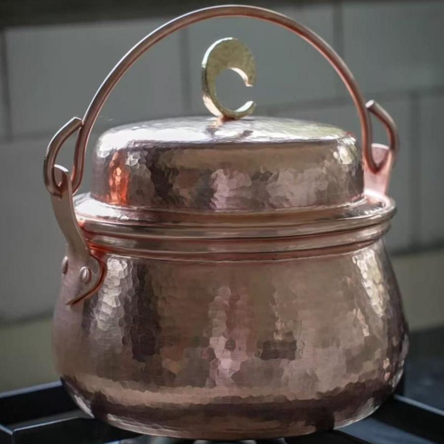 Handcrafted Vintage Copper Pot,Portable Camping Pot With lid Cooking Utensil Simmering Food Stewing,15 cm Hammer Texture Pot