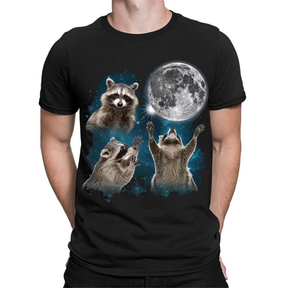 Three Raccoons Moon Animal Lovers Retro Vintage Mens Womens T-Shirts Top #TA-06
