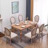 Rubber Wood Retro Dining Chair with Distressed Round Back and Fabric Seat