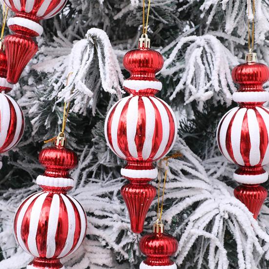 2 Pcs 7 Inch Finial Drop Christmas Tree Ornaments Red White Gourd Shape Hanging Ornaments Shatterproof Plastic Finial Pendant for Holiday Party Decor