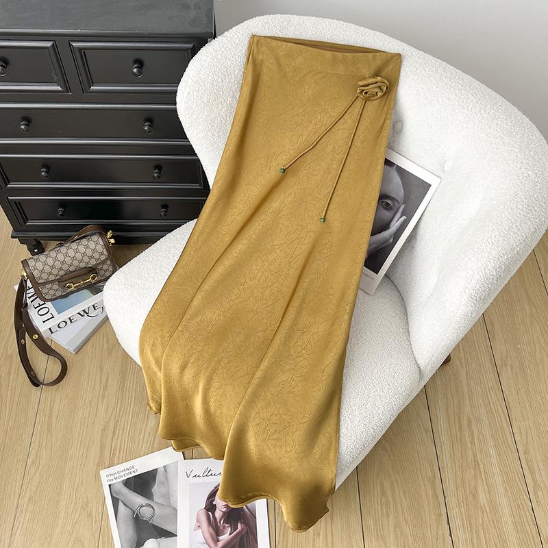 2025 Women s High Waist Fishtail Skirt: Elegant Spring & Autumn Jacquard with Chinese National Style Pattern XL коричневый