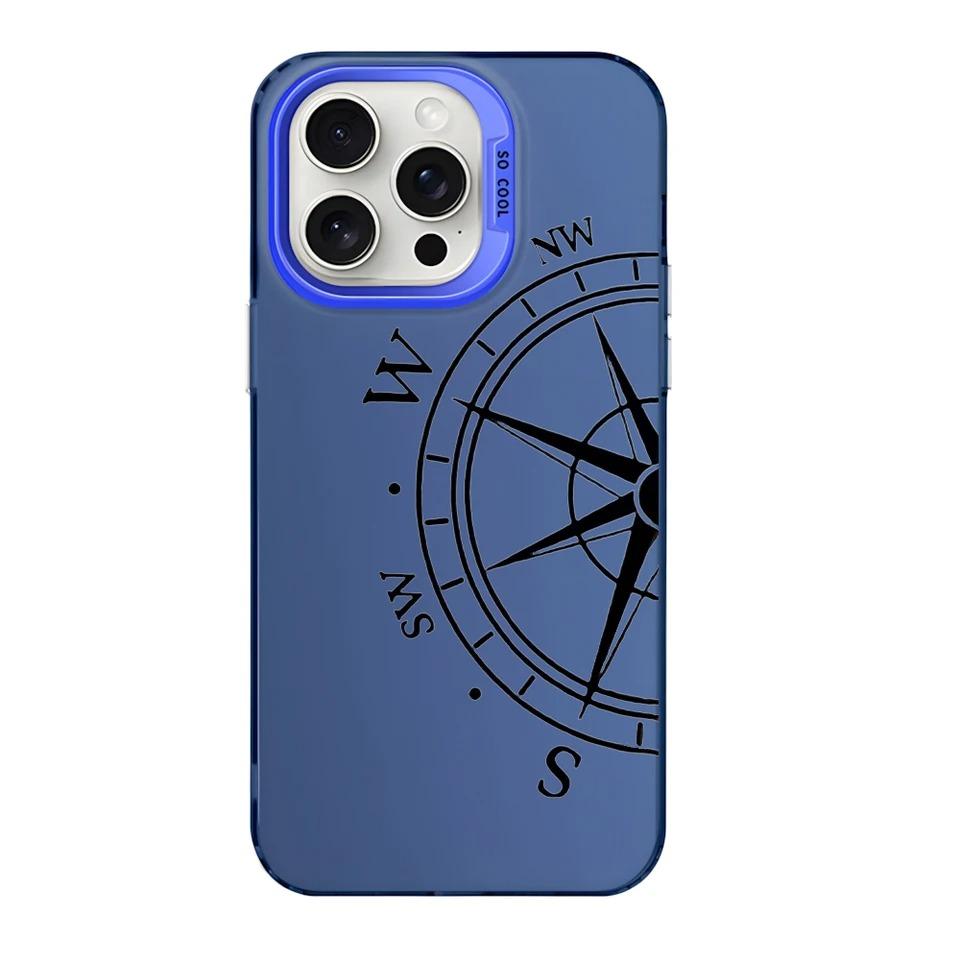 Fashion Vintage Compass Phone Case for iPhone 16 12 13 Mini 11 14 15 Pro Max XR 8 Plus Sturdy Hard IMD Plastic Shockproof Cover_