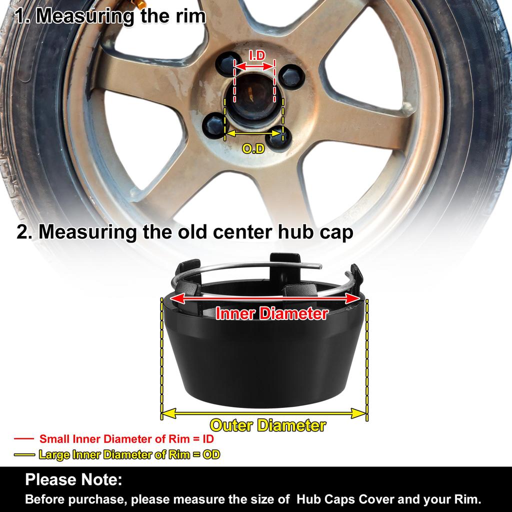ACROPIX Wheel Rim Hub Center Caps 60mm 5 Clips with Silver Tone Stickers, Black, 4pcs