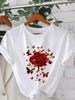 Unisex 100% Cotton White Crew Neck Graphic Tee, Rose Butterfly Print Lightweight Knit Fabric Casual Daily Tops Multi‑Colors