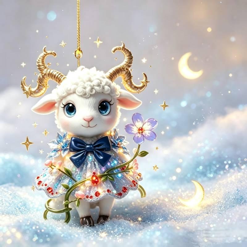 Shining 2D Flat Rhinestone Embossed Goat Pendant Bag Charm Christmas Tree Ornament