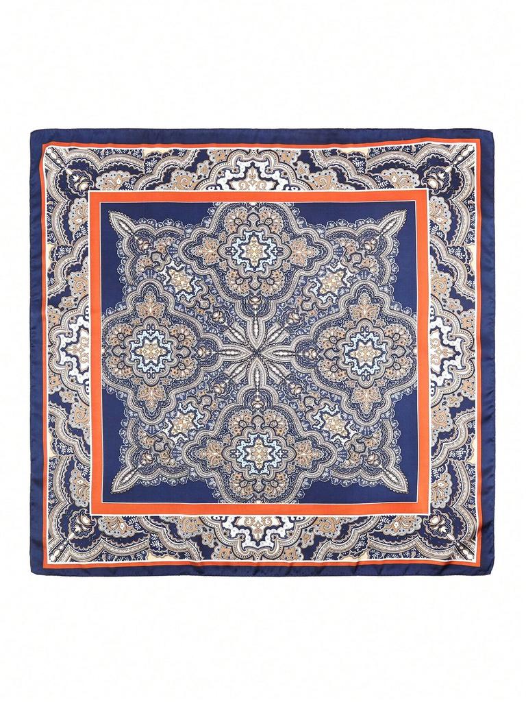 Luxury Retro Women'S Silk Satin Hair 70Cm Square Scarves Fashion Flower Printed Headscarf Designer Scarf Headband