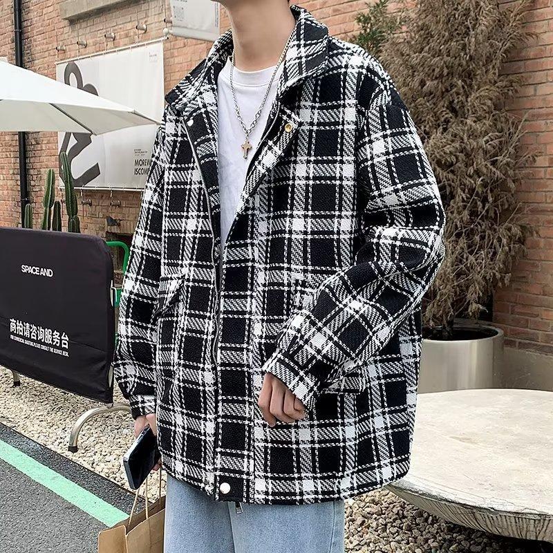 Корейский стиль гусиная лапка пальто мужская Ins гонконгский стиль ретро шерстяное пальто лацкан рабочая куртка M