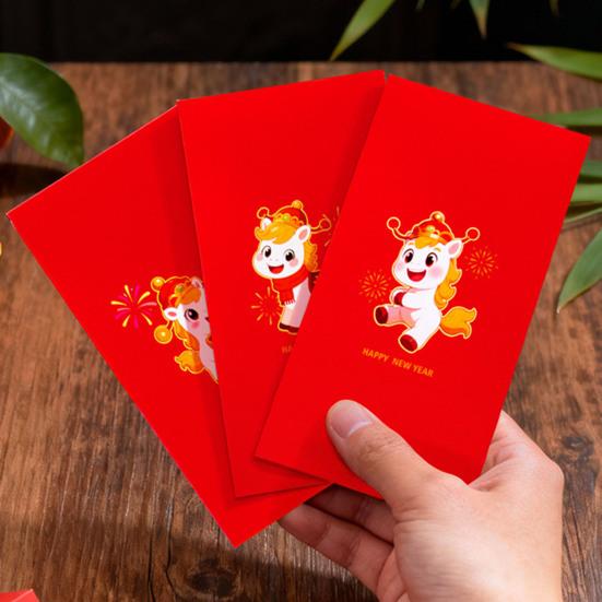 Roter Umschlag 2026 Tierkreis Pferd Muster Traditionelles Chinesisches Neujahr Rotes Päckchen Papier Segens Geldbeutel für Hochzeiten Geburtstage Festivalgeschenke