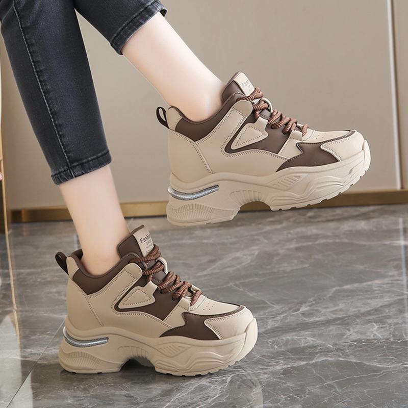 Fashion Chunky Platform Women Sport Sneaker Lace-Up Thick Bottom Vulcanize Shoes Woman Spring Autumn Pu Leather Breathable Running Shoes
