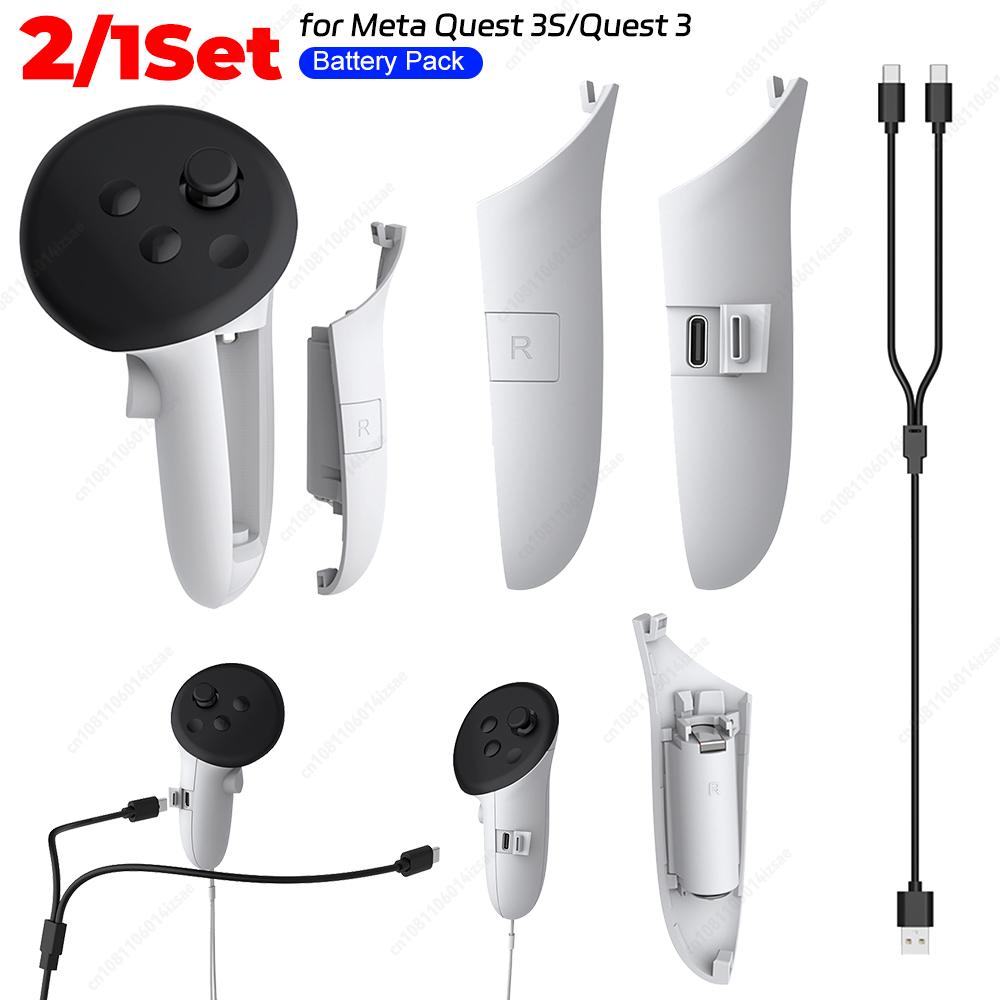 Rechargeable Controller Grips Right Left Charging Grips Cover for Meta Quest 3S/3 VR Headset Controller Battery Pack Accessories