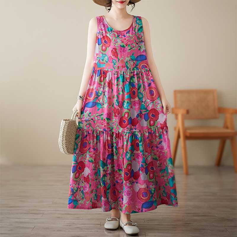 Summer Pullover Sleeveless Dress Loose Plus Size A-line Skirt