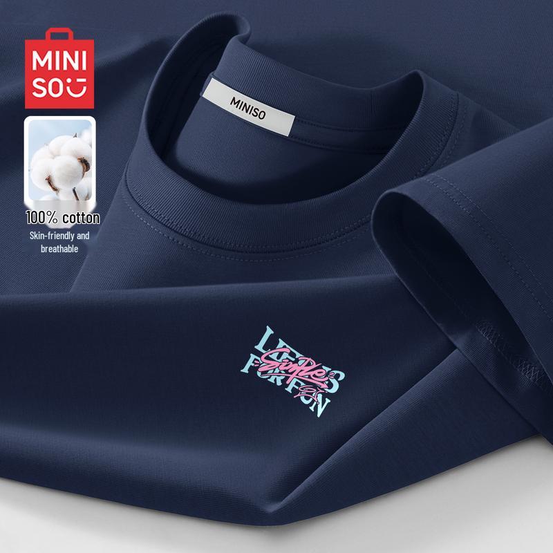 MINISO Men s Casual Cotton Crew Neck Short Sleeve T-Shirt 5XL