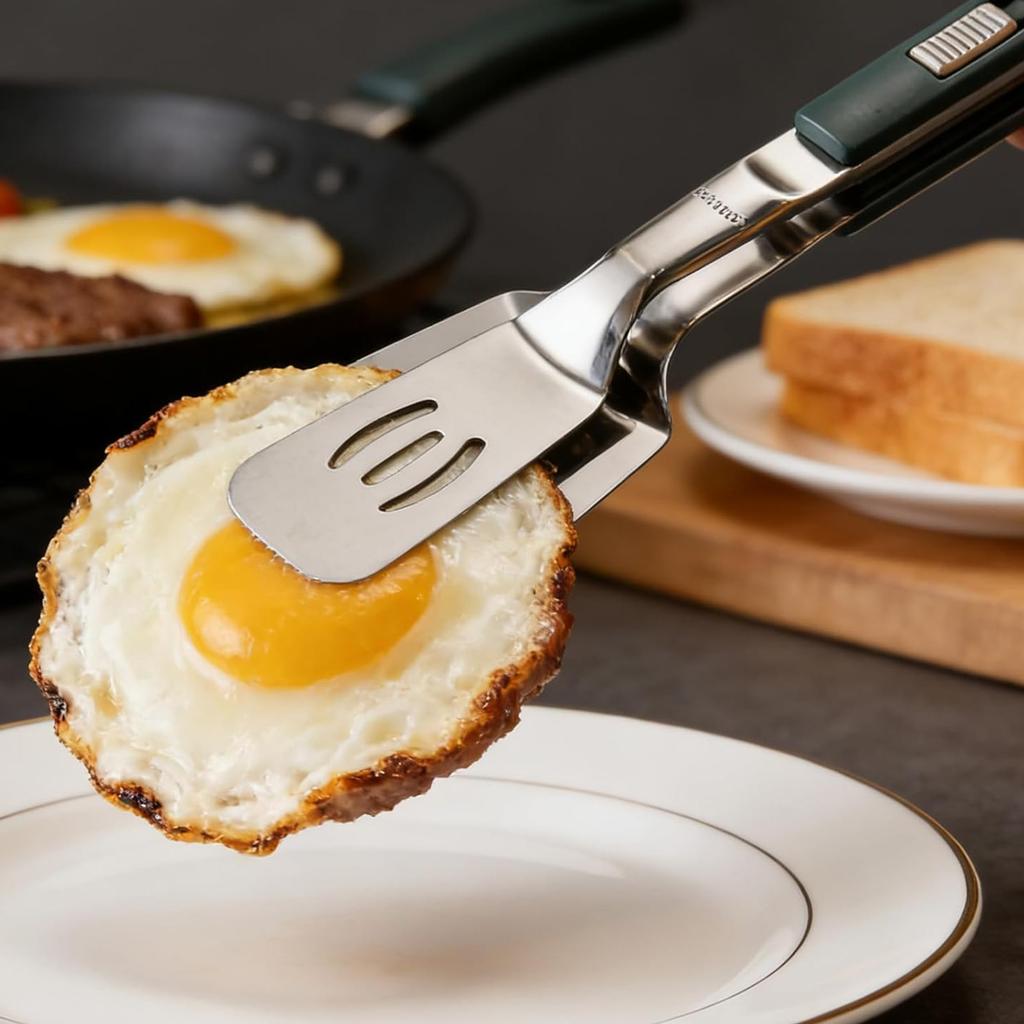 Zwei-in-eins, verbesserter, verlängerter Griff, Edelstahl - Verbrühsichere Grillzange, geeignet für die Küchenzubereitung und das Grillen im Freien.