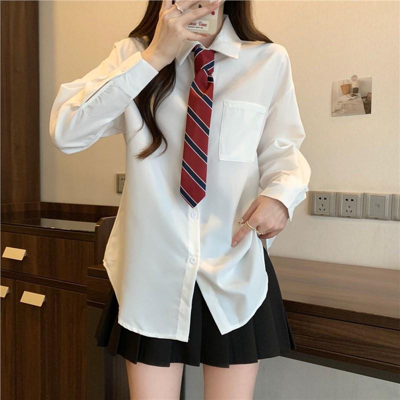 

Женский белый комплект рубашки в стиле преппи JK, устойчивый к сминанию: С длинным и коротким рукавом, осенне-зимняя студенческая униформа, нижнее белье 2XL
