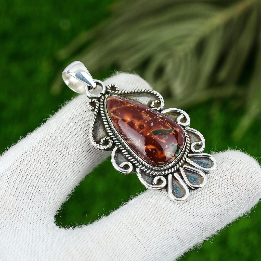 Sisters Day Deal Pear Natural Ocean Jasper Sterling Silver Unique Mother Pendant