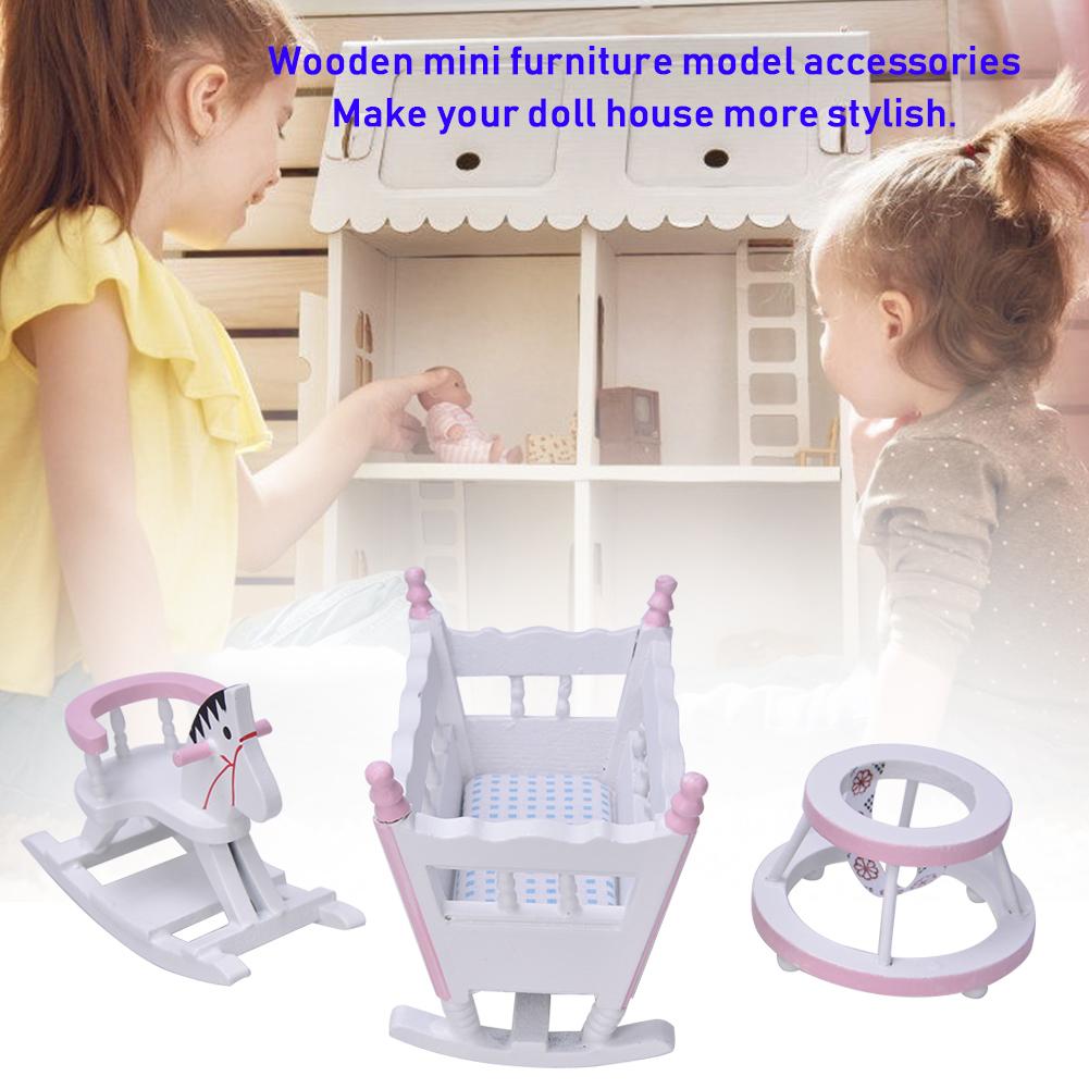1:12 Doll House Accessories   Furniture     Wooden Horse Stroller Set