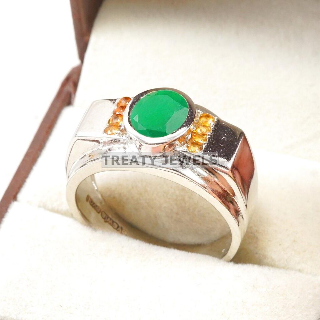 Emerald Oval Cut Gemstone With 925 Sterling Silver Ring For Men's #B44 JL375671322631