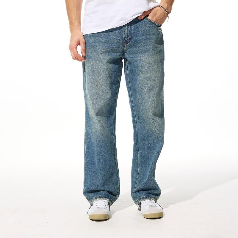 Spring New Men's High Street Narrow Version Wide-leg Loose Loose Straight Blue Jeans Men