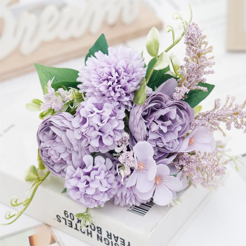 

Искусственные цветы Розовые шелковые букеты невесты Пион Свадебные принадлежности Домашняя комната Садовые украшения Поддельные цветочные подарки на День святого Валентина фиолетовый