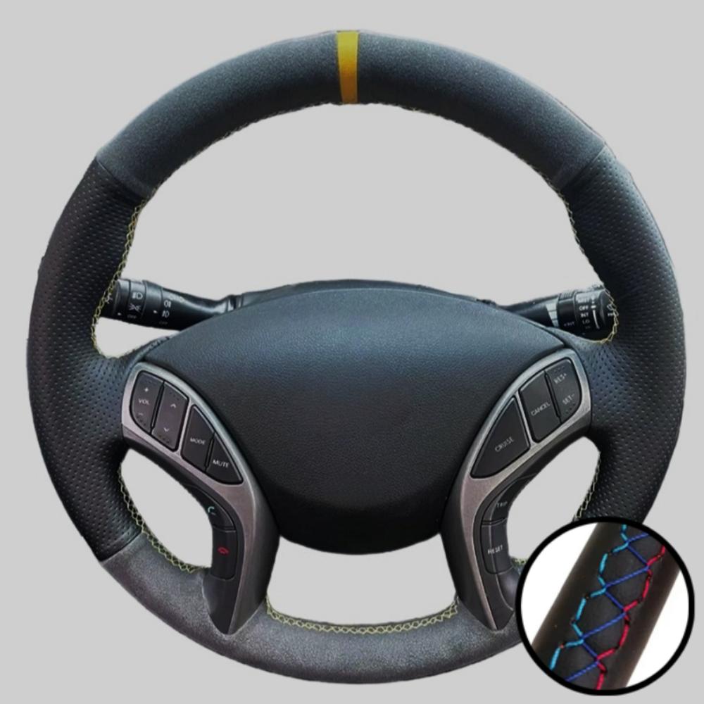 Car Accessories Hand-stitched Black Suede Leather 2011-2016 Avante I30 2012-2016 Steering Wheel Cover For Hyundai Elantra