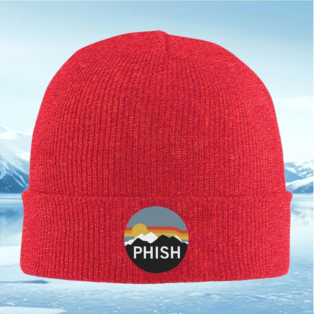 Mountains sunset sky PHISH words black background Unisex Women Unisex Knitted Hat Beanie Pullover Cap Winter Thermal Warm Christmas