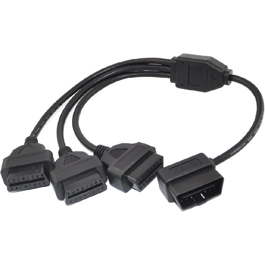 OBD2 Splitter Cable,OBD-II Extension Cable,1 Male to 3 Female Car Diagnostic Extender Cord Adapter,16 Pin Right Angle,1.6ft/50cm