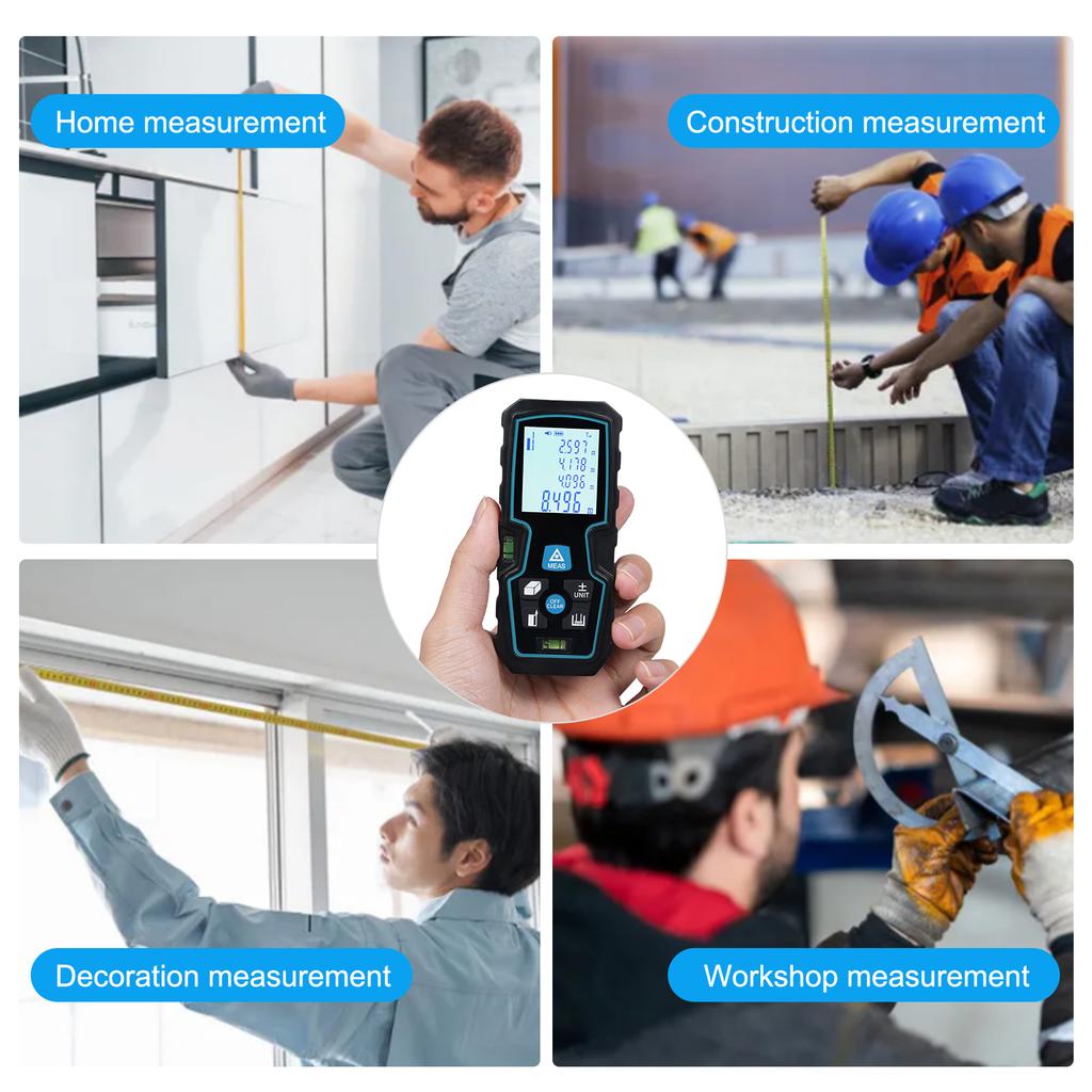 Handheld Laser Measure Rangefinder, Dual Level Bubble Infrared Laser Distance Meter Backlit LCD