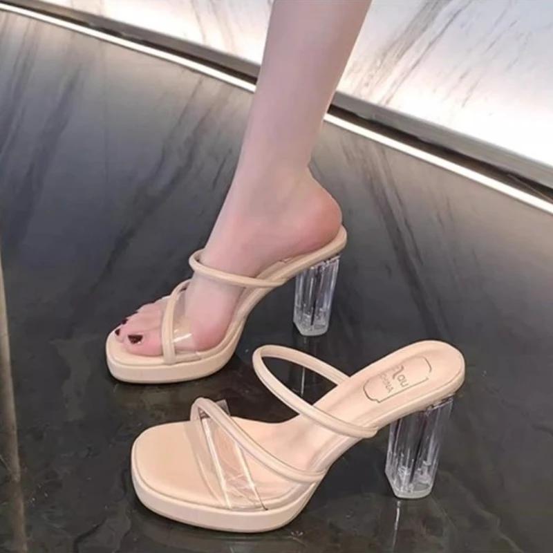 Women Sandals High Heels 13cm Silver Transparent Female Sandals 2024 Summer Sexy Nightclub Waterproof Platform Women's Shoes