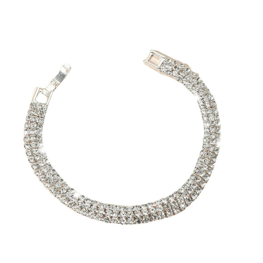 Pulseira Elegante Feminina de Três Fileiras com Strass - Joia Simples, Estilosa de Inspiração Europeia e Americana
