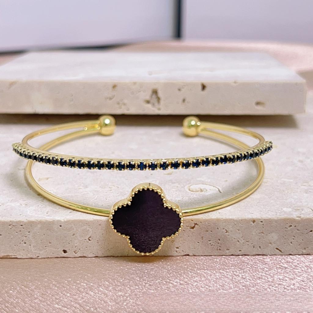 Brățară Premium Trifoi cu Patru Foi Zirconiu Strat Dublu Brățară cu Deschidere Ajustabilă Lux Non-Alergenic Brățară de Damă