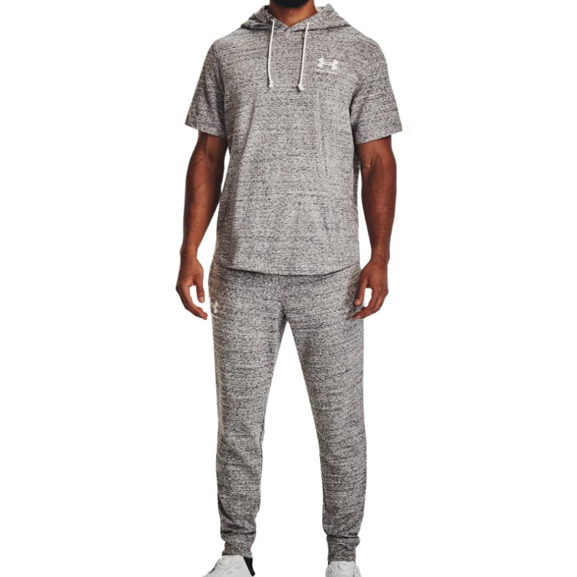 Under Armour Rival Terry Joggers Solid Color Elastic Waist Fitted Cuffed Casual Pants Men Joggers Agate-White 1380843-112