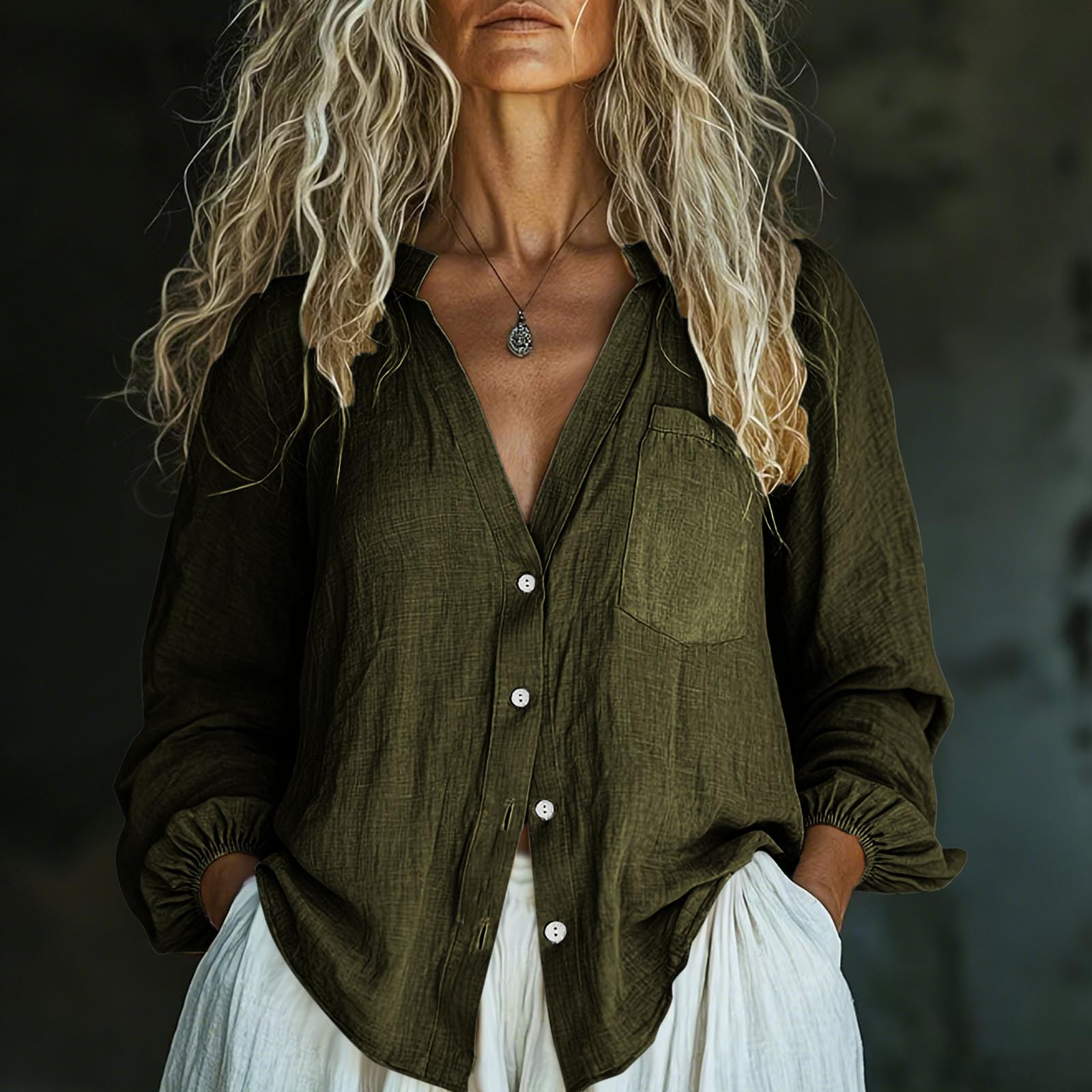 Fashion Women s Linen Shirt Casual Long Sleeved Top For Spring And Summer L