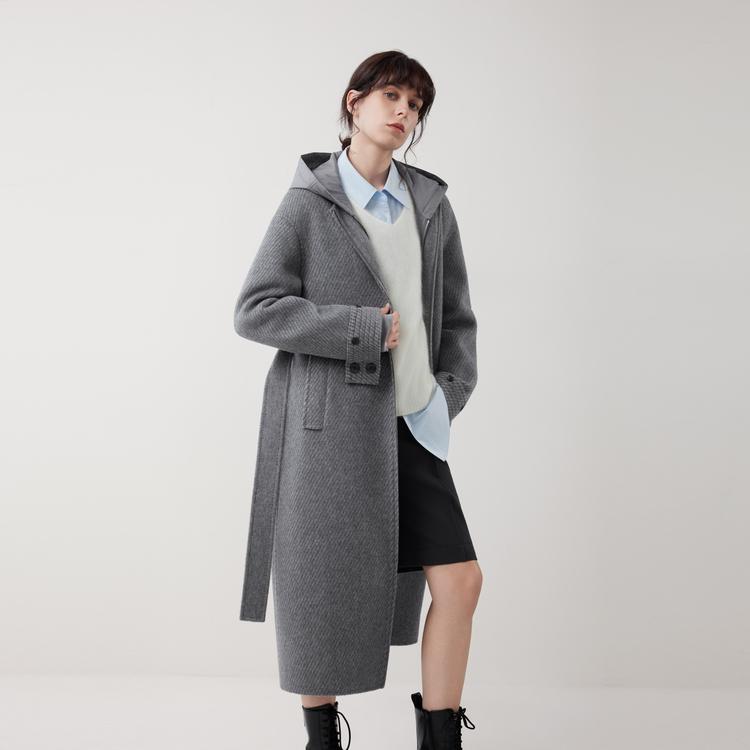 ELLE Comfortable Fashion Versatile Trendy Long Sleeve Hooded Zipper H-Line Coat Women Coats EN52724