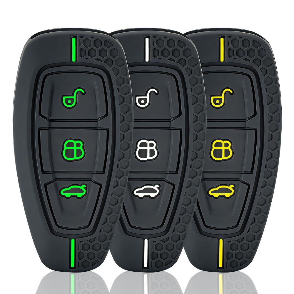 New Car Key Pack for Ford ST Line Fiesta Focus Mondeo Ecosport Kuga Edge Escape Metallic Silicone Car Key Fob Case Accessories