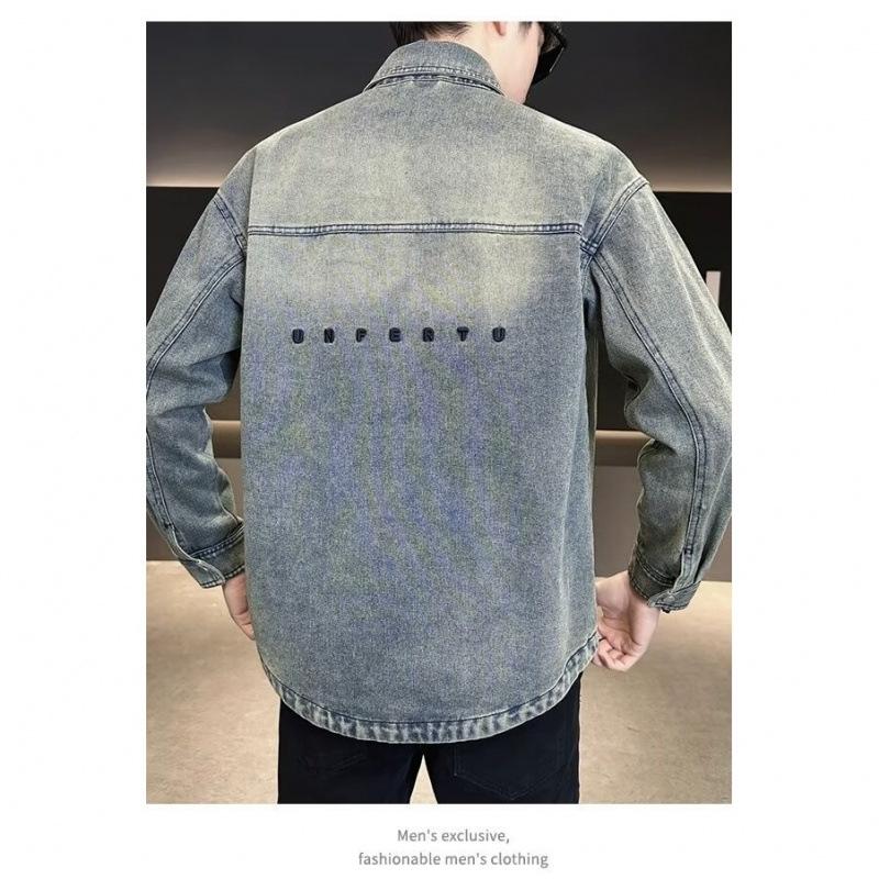 Jeansjacke Herren Frühling und Herbst Neu Hemdstil Gewaschene Retro-Jacke Jeansjacke Trendige Kleidung