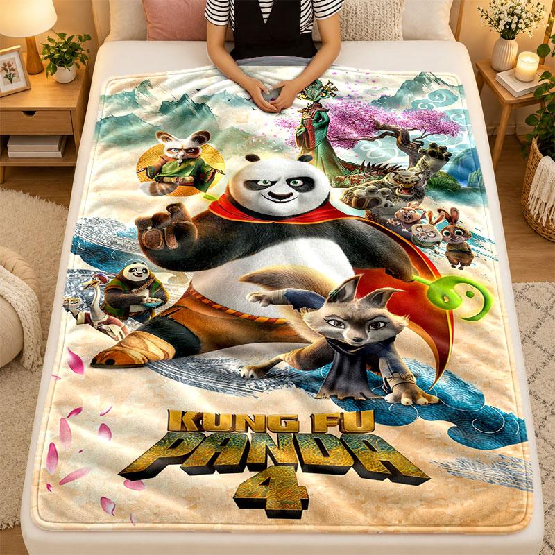Flannel BlanketKung Fu Panda Warm Soft Throw Blanket for Indoor Sofa Bed Living Room Use