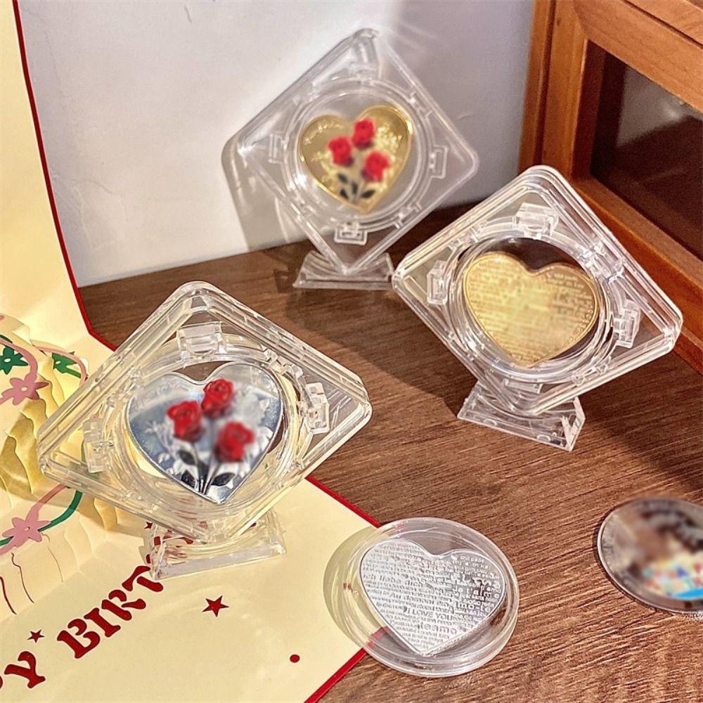 Rotatable Coin Display Case 3D Coin Protector Sleeves Gift Coin Container Box Home Decoration