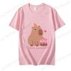 Cute Capybara Loves Bubble Tea Print Women Kids T-Shirt Summer Children's Short-sleeved Casual Pink Tops Adults Boys Girls Gifts