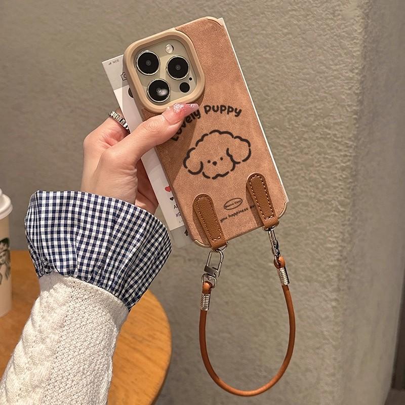 Simple Lines Curly Puppy Suede Autumn and Winter Women's Lanyard for Apple 17Promax/Air Mobile Phone Case