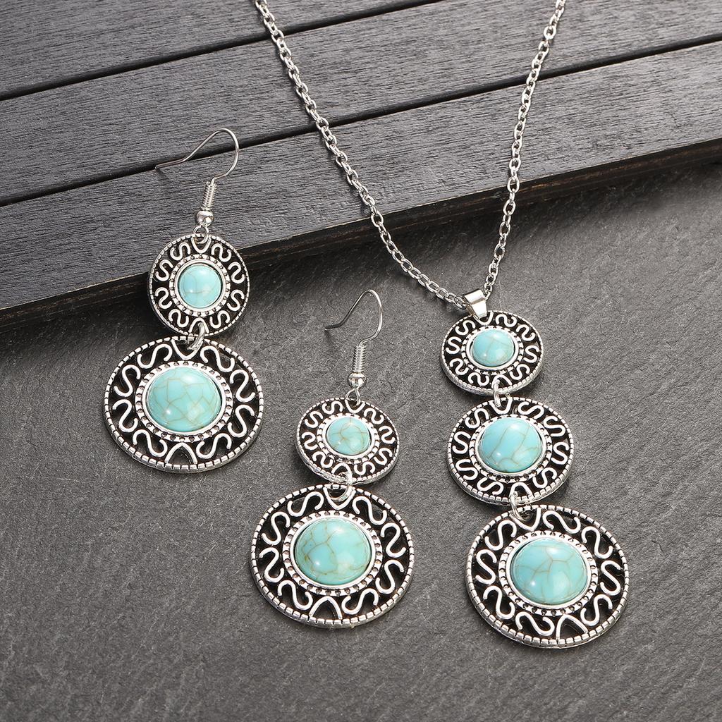Boho Etnické Inkrustované Tyrkysy Kulaté Kapkové Zirkonové Sady Dámské Měděné Barvy Dlouhé Výrazné Přívěsky Náhrdelníky Bijoux