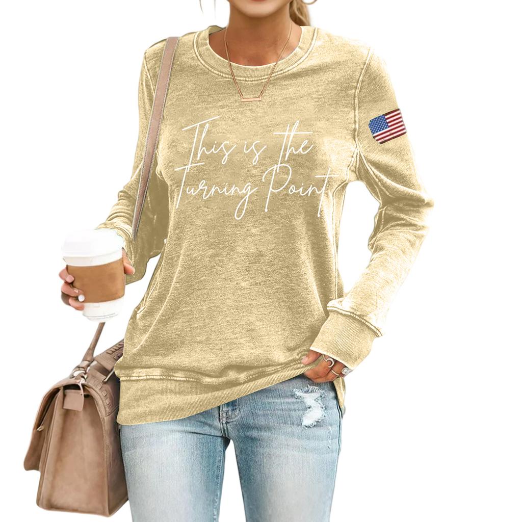 (THIS IS THE TURNING POINT) Women's Fashionable Casual Long-sleeved Printed Round Neck Sweatshirt Top