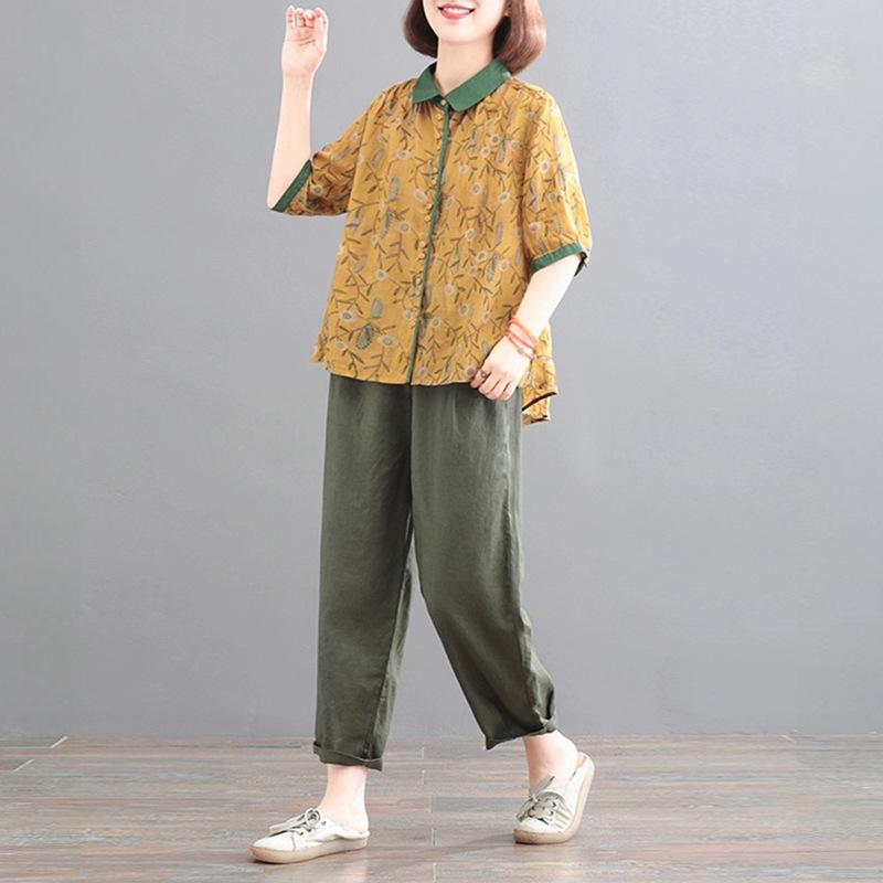 2025 Korean Plus-Size Retro Print Two-Piece Set for Women
