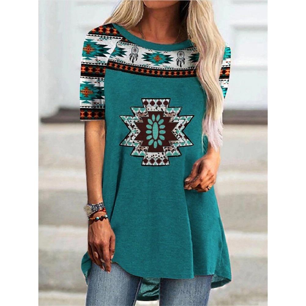Estilo Étnico Indio Impresión 3D Camisetas Largas Moda Femenina Streetwear Camiseta de Manga Corta Oversize Camisetas para Mujer Tops Ropa