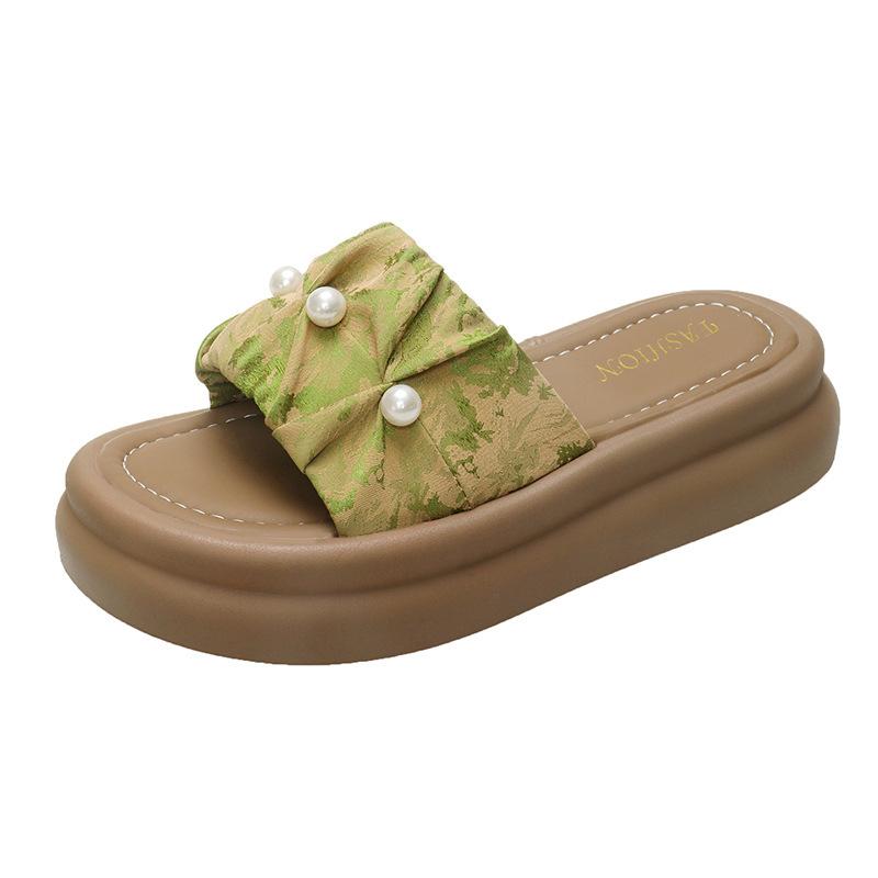 

Platform slippers French slippers women s summer outer wear 2025 with new beautiful super fire high-end cool and heightened skirt 40 зелений