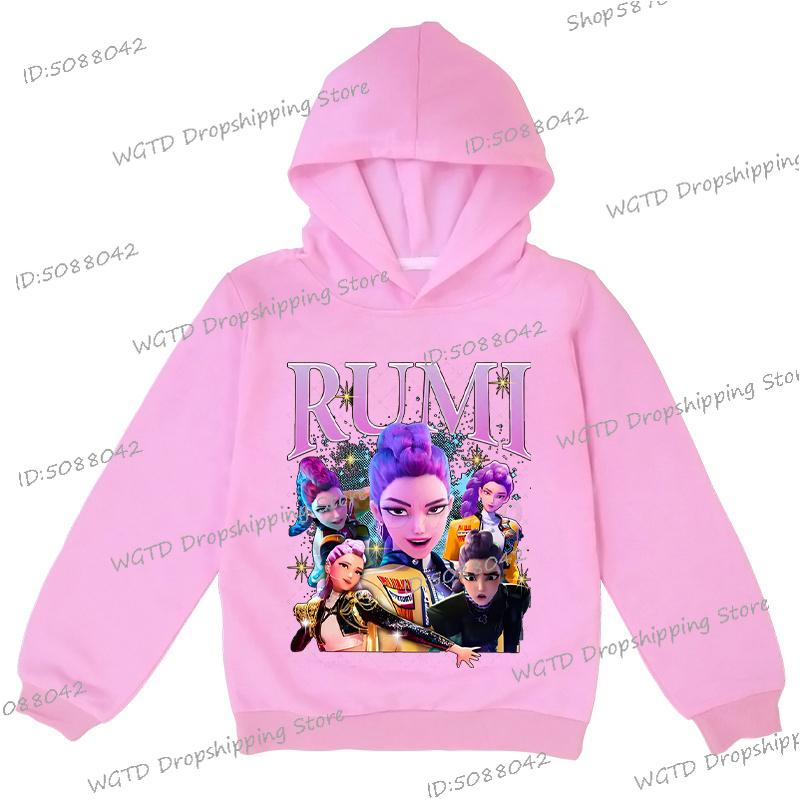 KPop Lovci démonů Rumi Potisk Mikiny pro Dospívající Dívky Chlapce Ležérní Mikina s Kapucí a Dlouhým Rukávem Hip Hop Korejská Anime Mikina Y2K Dětská Mikina