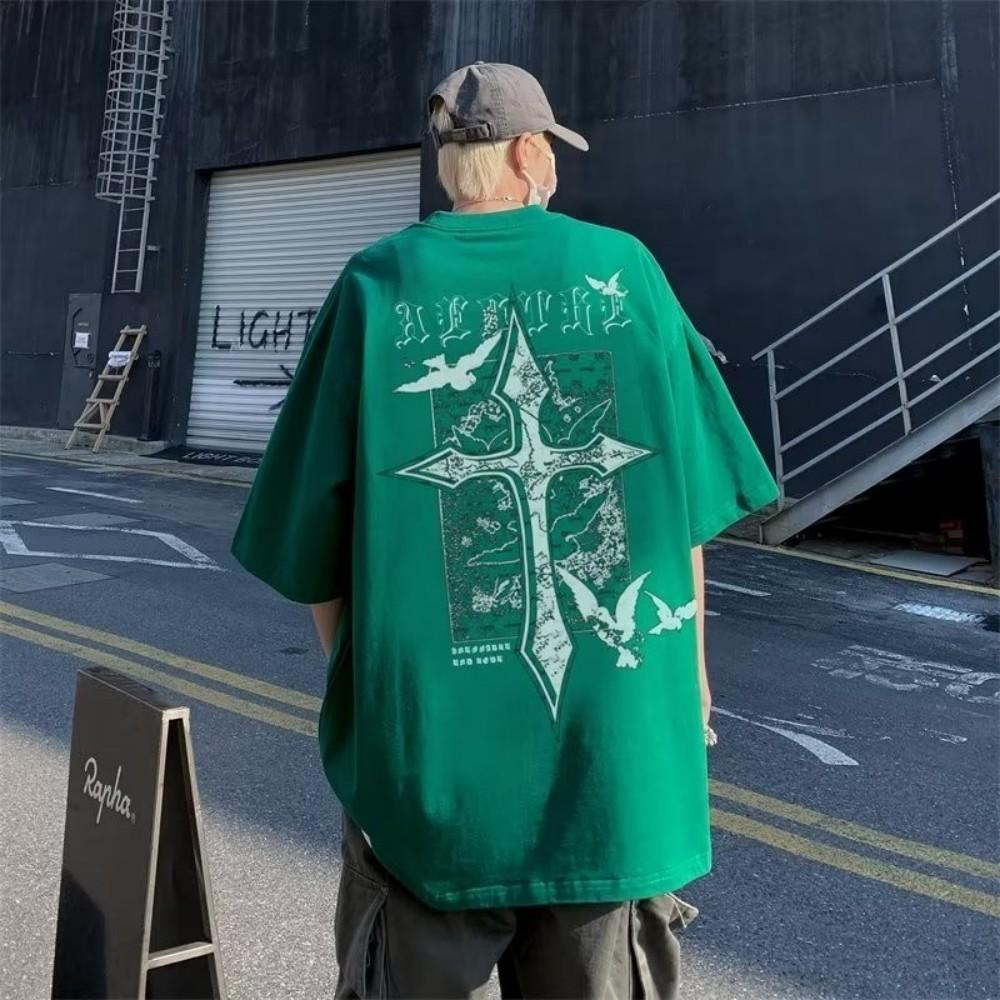Hot Selling Trend Summer Men's Cross Letter Print Comfortable and Breathable Round Neck T-shirt Outdoor Casual High Street Top