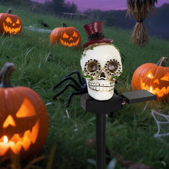 Solar Pumpkin Light Halloween Pathway Light Jack-O-Lantern Stake Outdoor Waterproof Skull Light with Stake for Yard Lawn Decoration