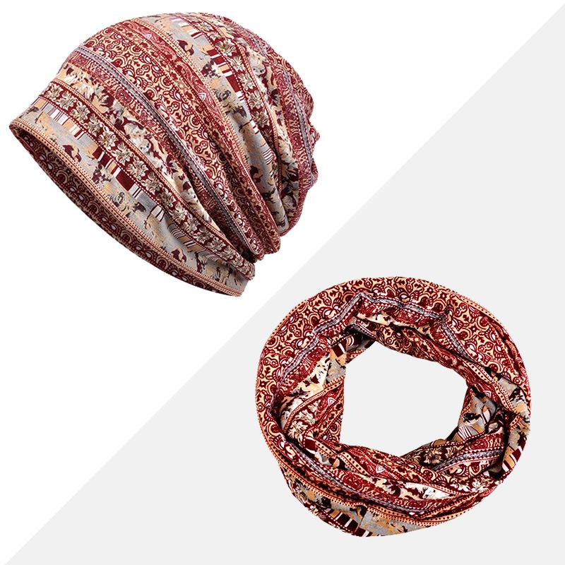 Women's Floral Print Cotton Pullover Hat and Scarf Set for Sun Protection